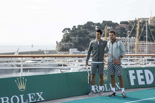 Novak Djokovic et Stan Wawrinka sur le toit du Yacht Club de Monaco.