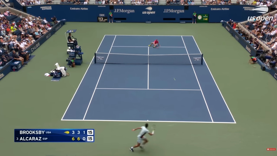 Le point de fou entre Jenson Brooksby et Carlos Alcaraz au troisième tour de l'US Open 2022.