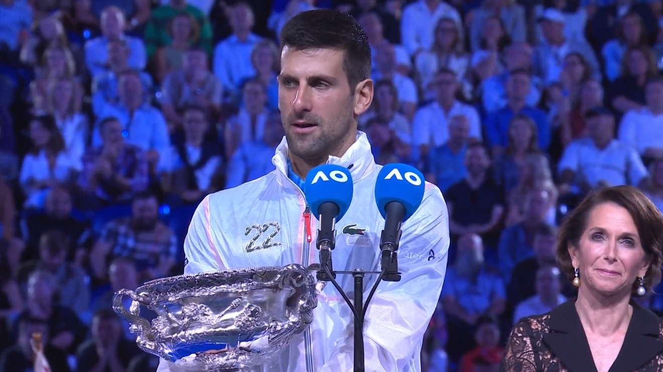 Le beau discours de Novak Djokovic, vainqueur de son 22e titre du Grand Chelem à l'Open d'Australie 2023.