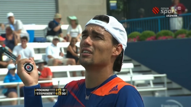 Fabio Fognini brade le dernier jeu contre Radek Stepanek au Masters 1000 de Cincinnati 2013. Fabio Fognini brade le dernier jeu contre Radek Stepanek au Masters 1000 de Cincinnati 2013.