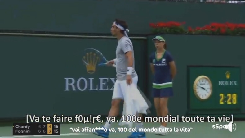 Les mots doux de Fabio Fognini sur Jérémy Chardy en plein match à Indian Wells. Les mots doux de Fabio Fognini sur Jérémy Chardy en plein match à Indian Wells.