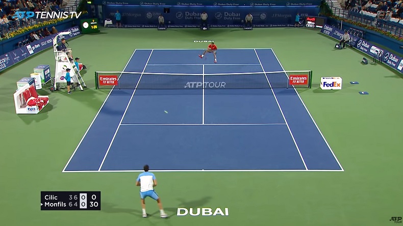 Gaël Monfils claque un slam dunk énorme contre Marin Cilic à Dubaï.