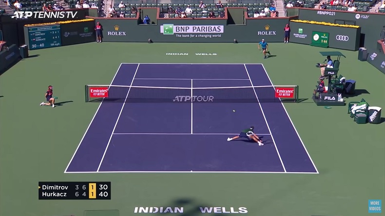 Cette volée de Grigor Dimitrov pour sauver une balle de break contre Hubert Hurkacz à Indian Wells est un véritable bijou.