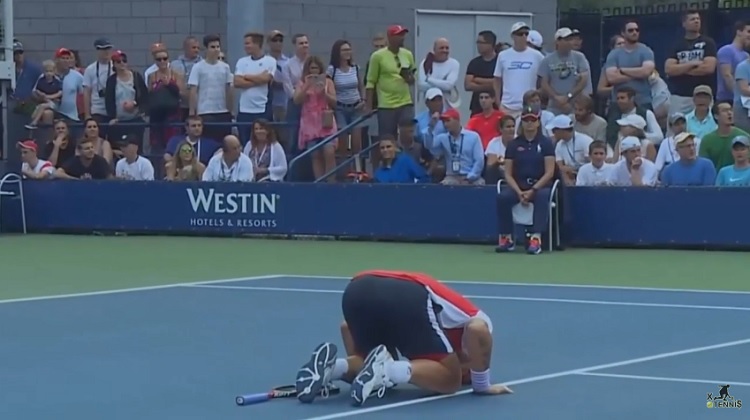 Janko Tipsarevic n'arrive pas à croire la décision de l'arbitre.
