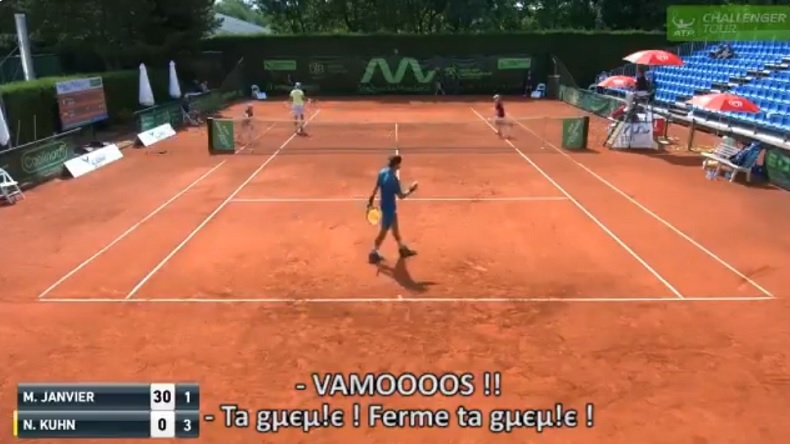 Maxime Janvier craque face aux encouragements incessants de Nicola Kuhn au Challenger de Meerbusch 2018. Maxime Janvier craque face aux encouragements incessants de Nicola Kuhn au Challenger de Meerbusch 2018.
