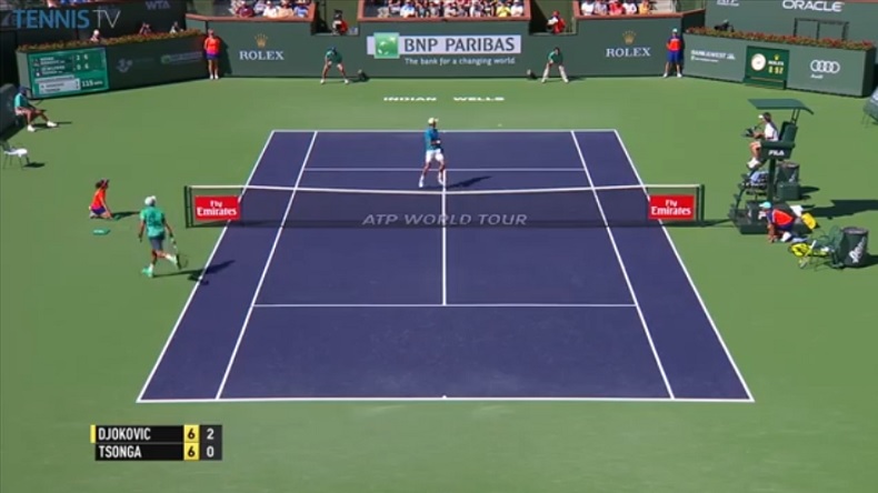 Novak Djokovic,fair-play, donne un point à Tsonga dans le tie-break à Indian Wells.