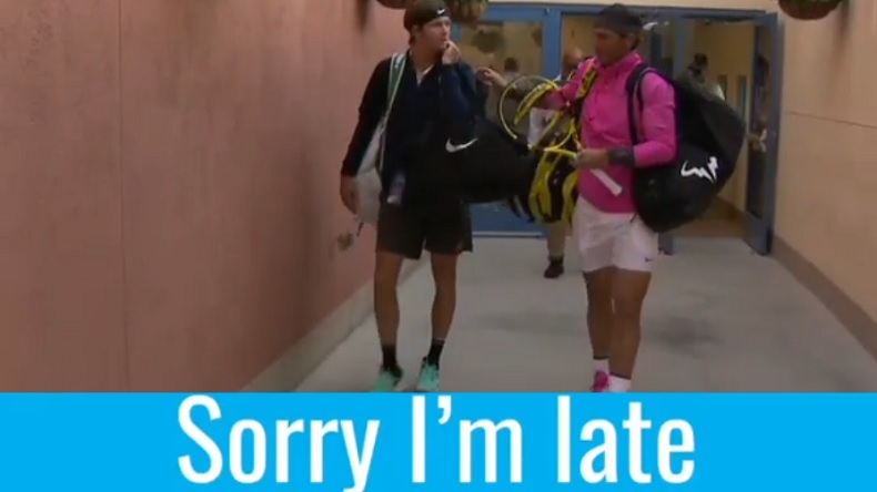 Rafa Nadal arrive en retard pour son match contre Jared Donaldson à Indian Wells.