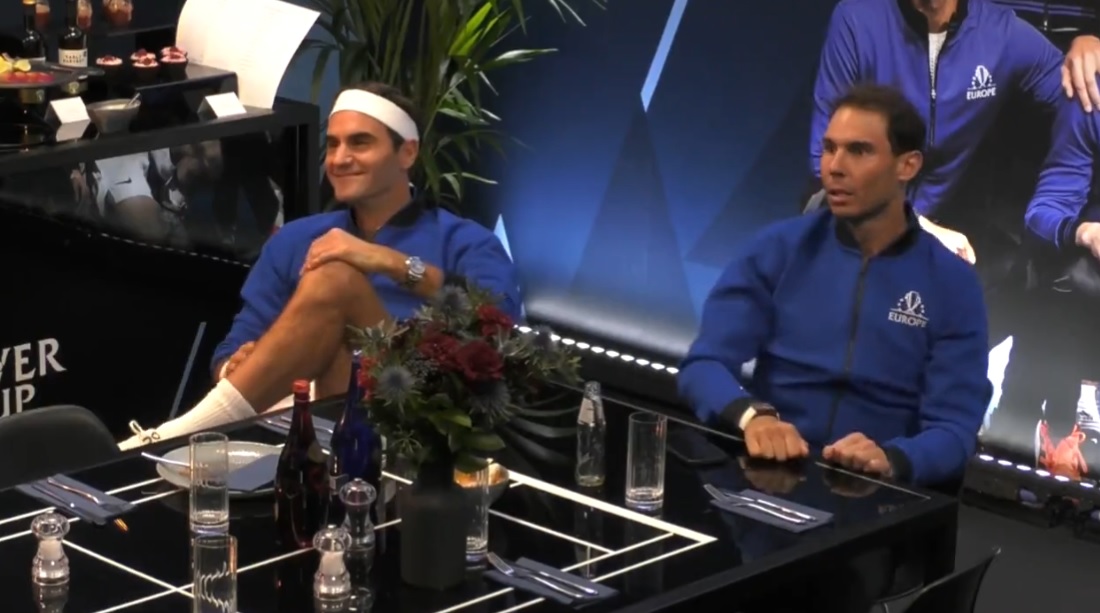La réaction de Rafa Nadal après une balle de set ratée d'Andy Murray à la Laver Cup 2022.